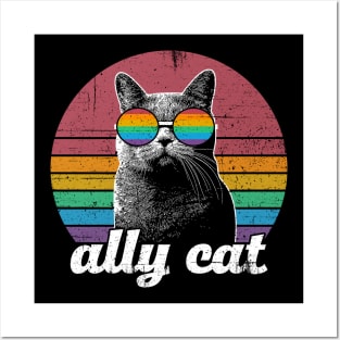 Ally Cat LGBT Rainbow Flag Posters and Art